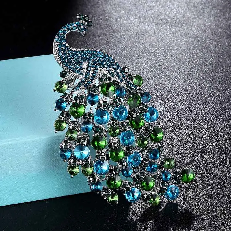 Zlxgirl jewelry big size rhinestone crystal peacock wedding brooches women's bridal scarf pins animal hijab broches | Украшения и