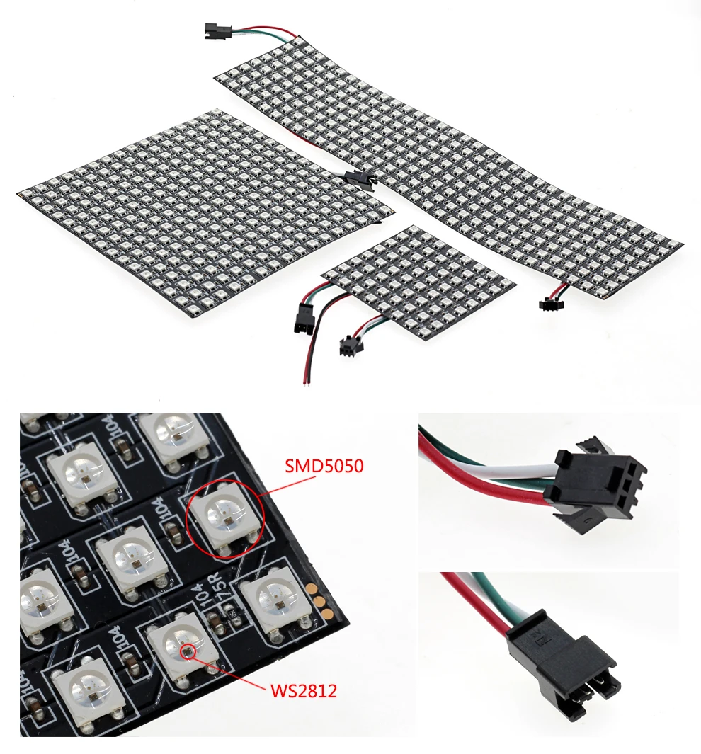 RGB светодиодный панель чип DC5V WS2812 полноцветный дисплей 8*8/16*16/8*32 SMD 5050 адресуемый гибкий светодиодный пиксельный экран