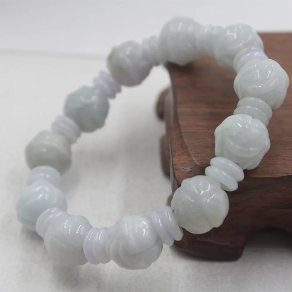 Lucky браслет из натурального нефрита Jadeite 13 мм резные розовые бусы 15 17cmL для женщин
