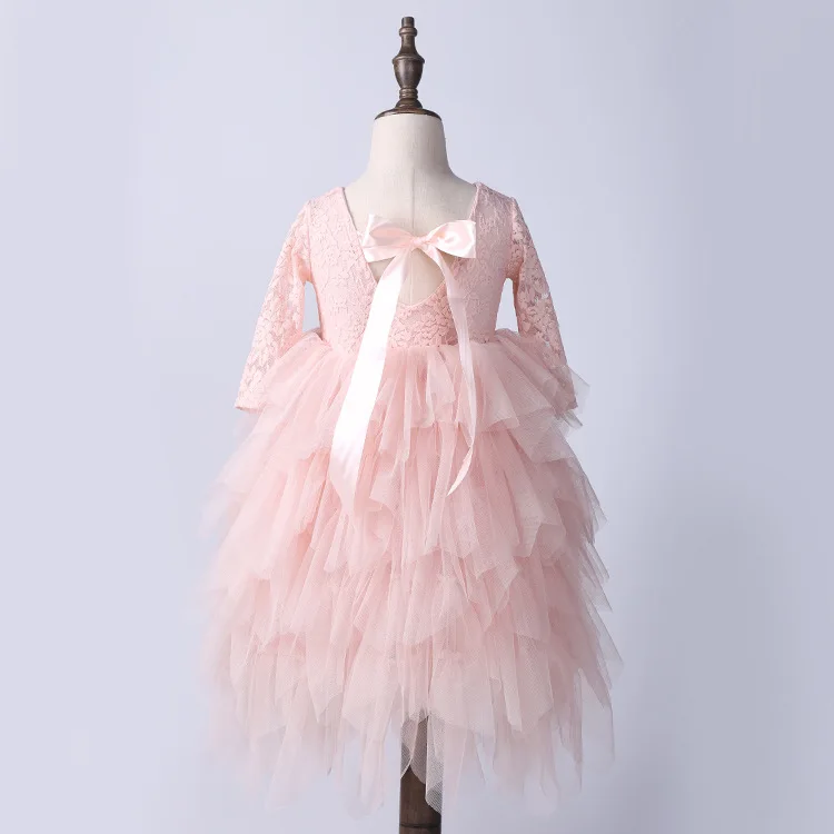 

Princess Kids Girl Tutu Lace Cake Layered Party Dress Ruffles Candy Color Backless Bow Holiday Dress