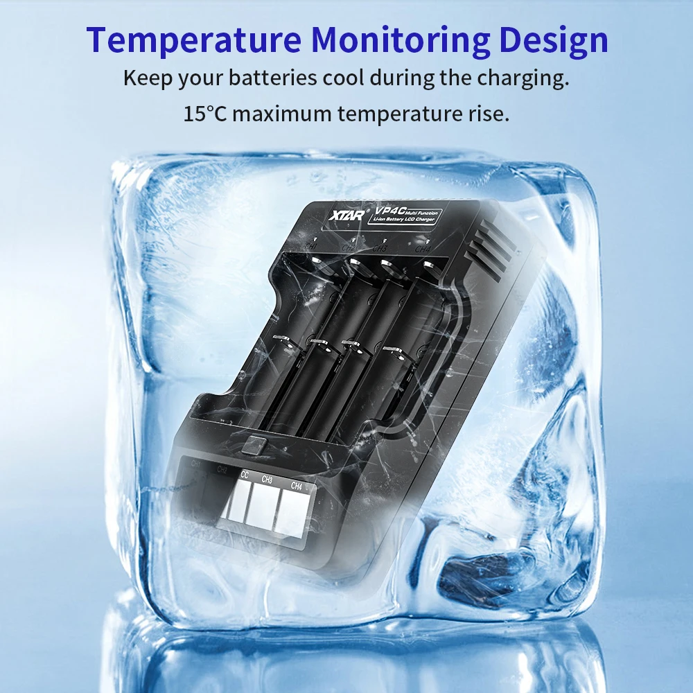 XTAR Батарея Зарядное устройство VP4C Быстрая зарядка DC Входная мощность 5V2A ЖК-дисплей Смарт Зарядное устройство 3,6 V 3,7 V 18650 27100 26650 32650 Батарея Зарядное устройство
