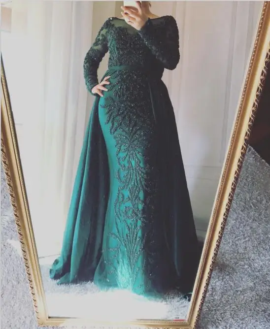 Green Сексуальное прозрачное платье с длинными рукавами бордового цвета вечернее платье с кристаллами из бисера длинное мусульманское платье для выпускного вечера вечерние платья Robe De Soiree BLA6172 - Цвет: Green
