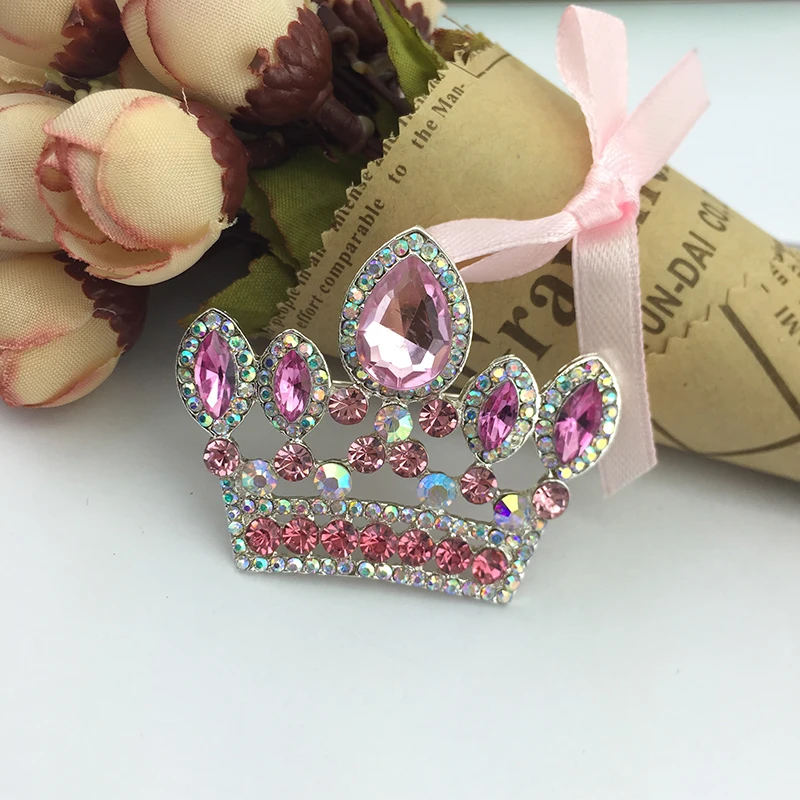 50 шт./лот Серебристая брошь в виде короны с розовыми кристаллами и стразами кулон