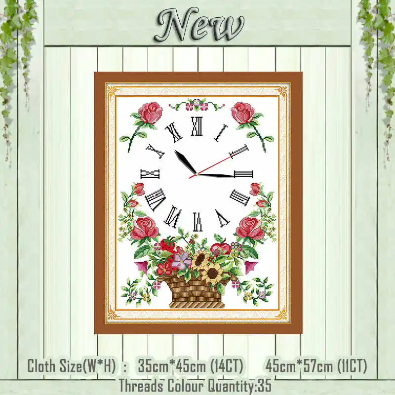 Flowers blooming 2 Цветочные часы корзина для лица фруктовая Роза живопись Счетный напечатанный на холсте DMC наборы для вышивки крестом 11CT 14CT Набор для рукоделия вышивка - Цвет: Flowers blooming 2
