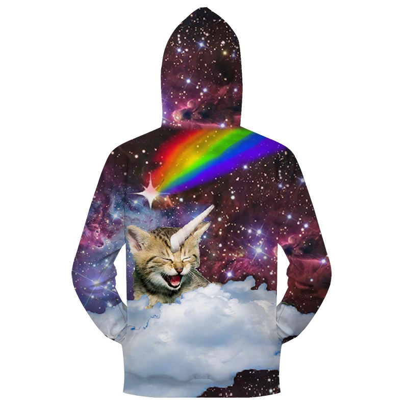 Galaxy Cat толстовки с капюшоном на молнии мужские и женские унисекс Забавные 3D худи