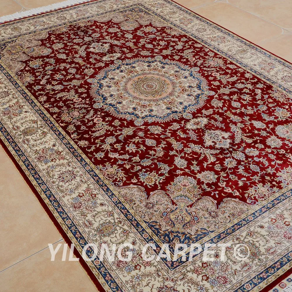Yilong 5 'x 7 5' персидский шелковый ковер синий медальон изысканный ручной вязки