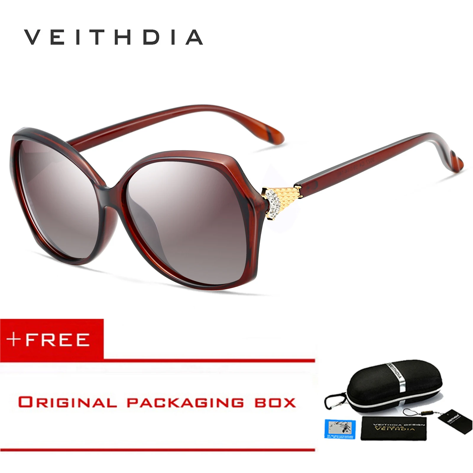 Женские большие солнцезащитные очки VEITHDIA элегантные с лисьим бриллиантом UV400
