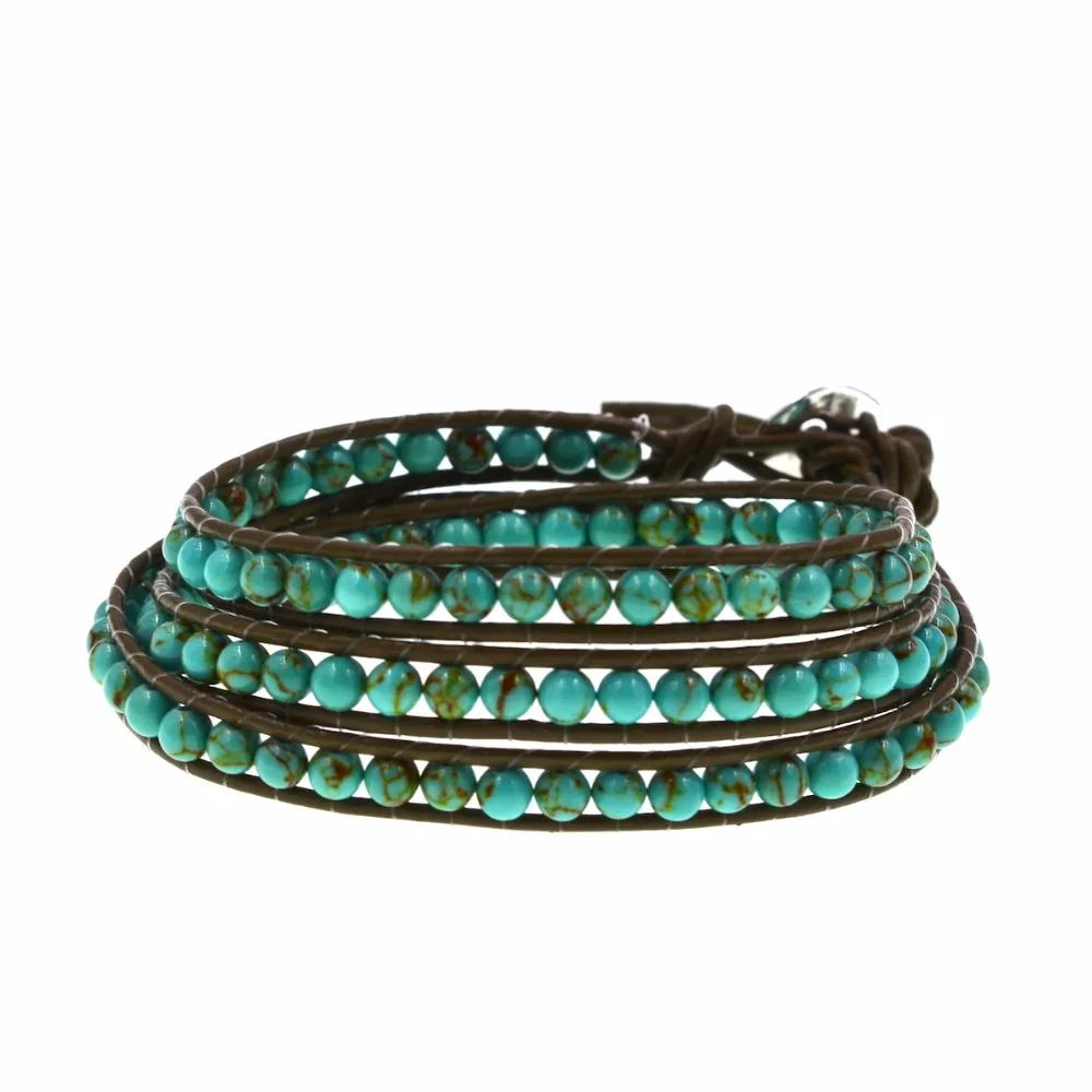 Браслет с 3 браслетами из бирюзы ручной работы кожаный браслет манжетами|leather