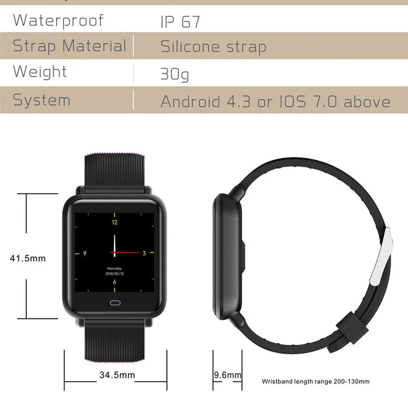 Смарт часы монитор артериального давления пульса Q9 фитнес Браслет