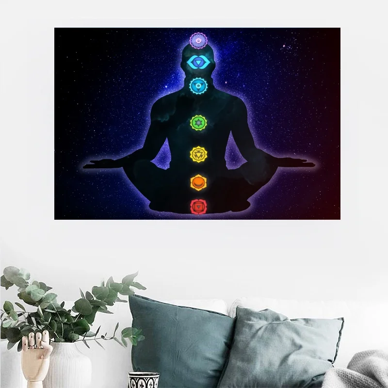 Abstract Yogo Symbol 7 Chakras Modern Health Art Silk Poster Wall Pictures for Living Room No Frame | Дом и сад