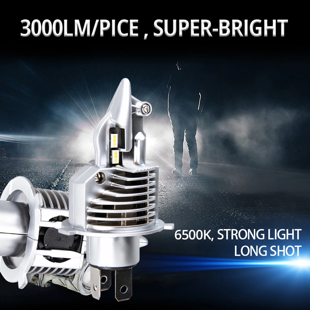 Acoosun H4 светодиодная передняя фара мотоцикла турбо Led H4 12 V 6500 k 6000lm головная противотуманные фонари для мотоцикла скутер P43t 12342