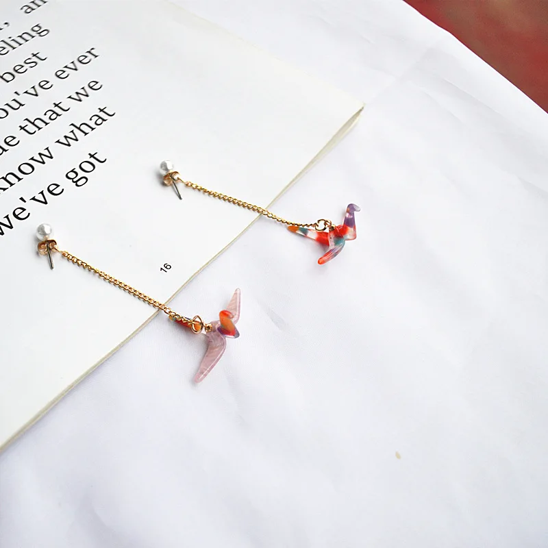 2019 Japanese Korean Harajuku long dangle resin earrings fashion crane acetate pearl for women spring jewelry trinket | Украшения и