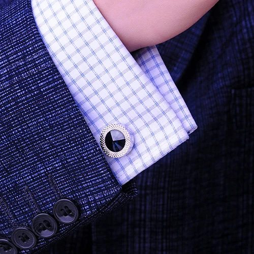 Мужская эксклюзивная рубашка KFLK запонки на пуговицах с синими кристаллами