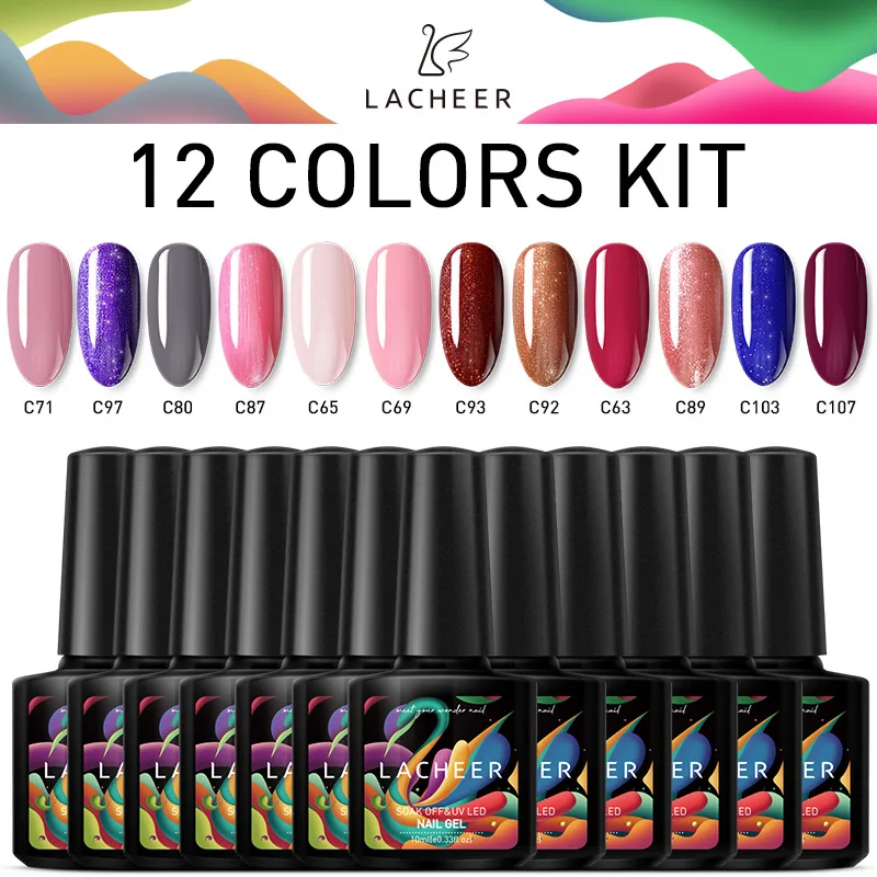 Lacheer UV Nail Gel Polish Set Need Led Lamp Hybrid Varnish Semi Permanent Lacquer Kits Long Lasting | Красота и здоровье