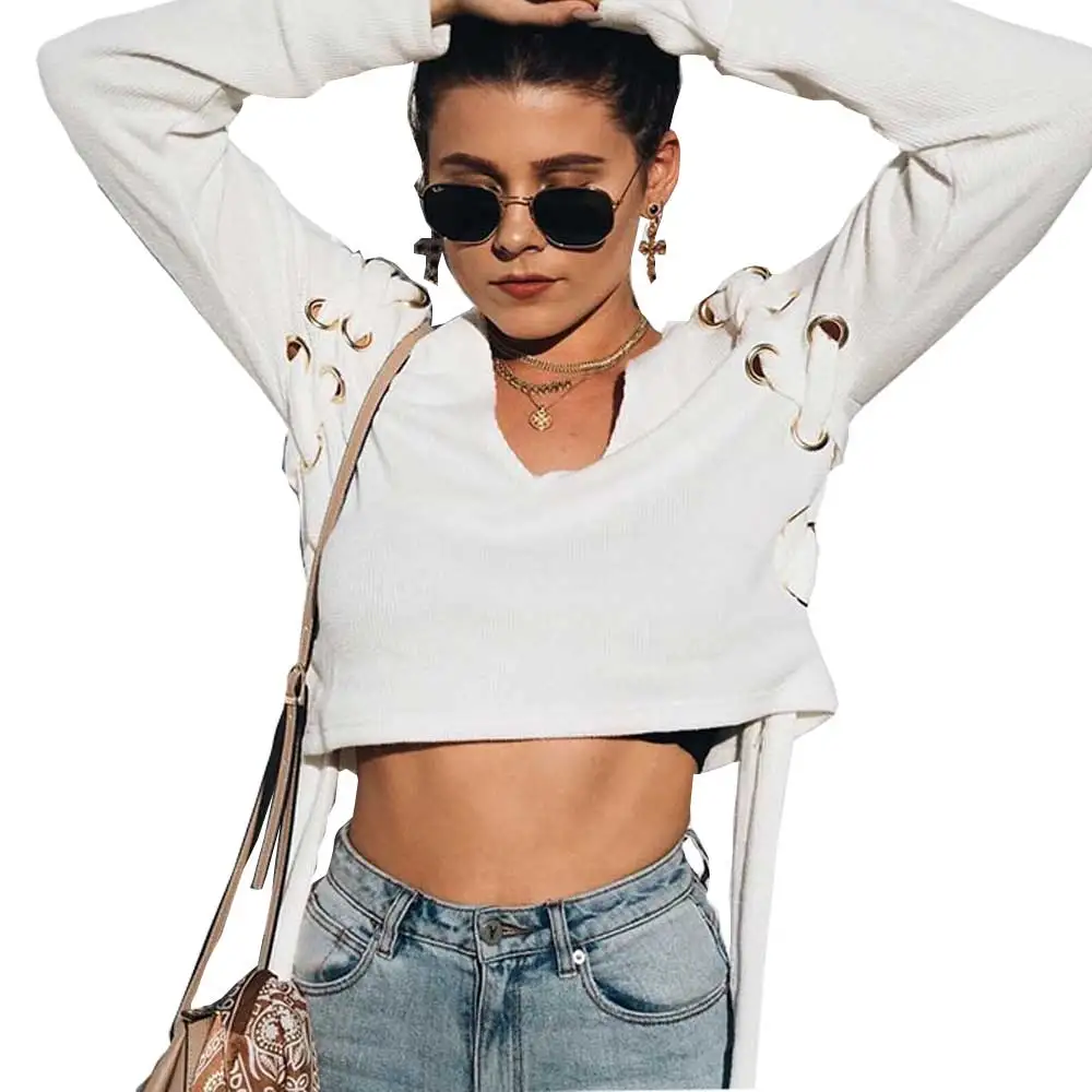 Для женщин летние пикантные укороченный топ с длинным рукавом выдалбливают