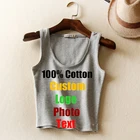 Облегающая высокоэластичная Хлопковая женская майка с надписью на заказ, укороченный топ, женская футболка без рукавов, однотонная укороченная майка
