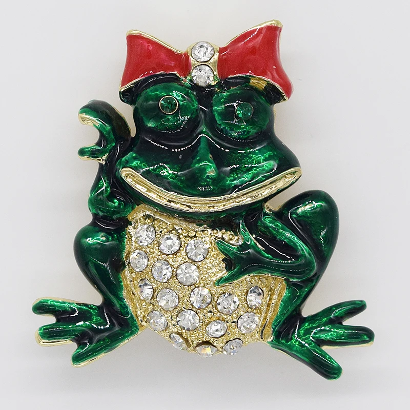 12 шт./лот оптовая продажа модная брошь эмалированная в виде лягушки со стразами