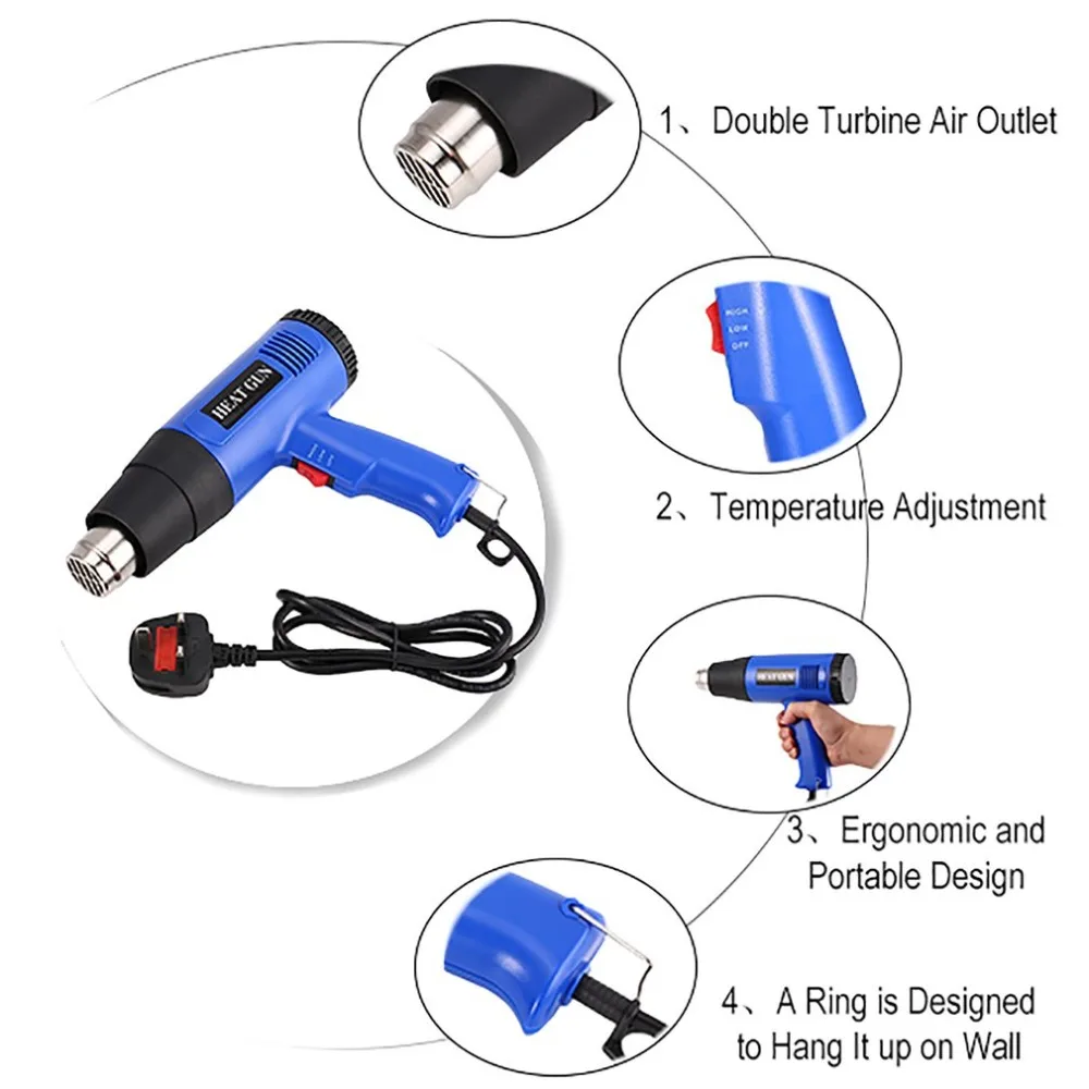 866B 1800W Electric Hot Air Heat Gun Temperature Adjustable Shrink Wrap Paint Stripper Dissolving DIY Tool + Nozzle EU | Инструменты