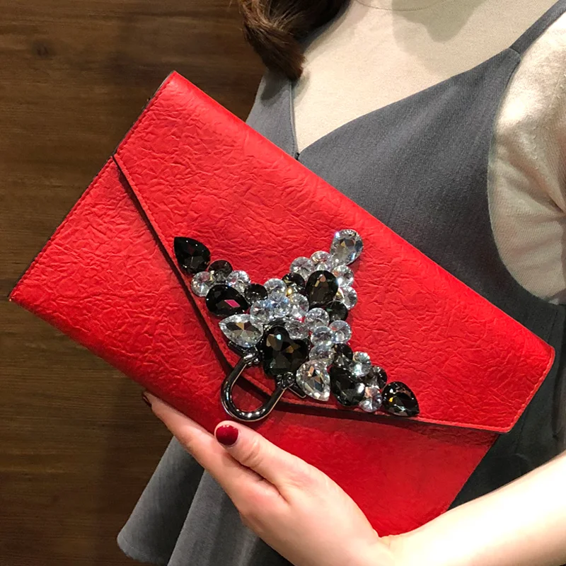 Korean Style Diamond Clutch Bag PU Leather Fashion Clutches Bags Solid Color Big Purse Women Shoulder Bags Crossbody Pack Gifts