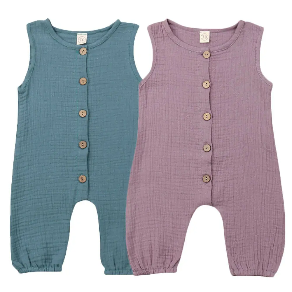 Новая одежда для маленьких девочек мальчиков Button однотонный комбинезон