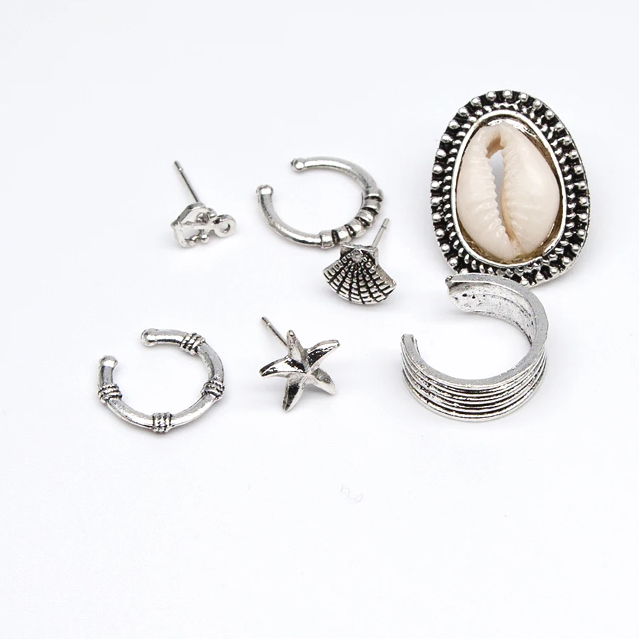 Tenande 7 пар/компл. Винтаж панк большой гребешок звезды Якорь Shell капли воды клип