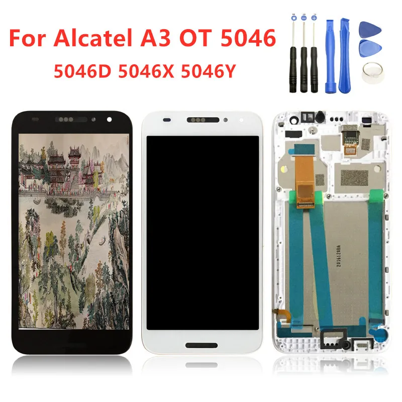 Высокое качество для Alcatel A3 OT 5046 ЖК-дисплей 5046D 5046X 5046Y кодирующий преобразователь сенсорного экрана в сборе с рамкой с бесплатными инструментами