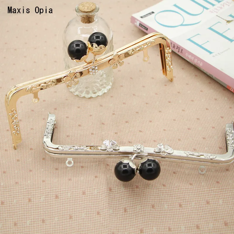 

Size 23.5 cm Silver Gold Crystal Solid Black Kiss Lock Sewing Coin Purse Frame Metal Handles For Handbags Obag Parts Purse Frame