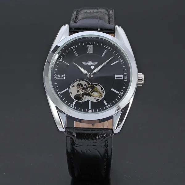 

Winner BRAND Watch Rome Skeleton Self-wind Mechanical Wrist Watch Casual Black Leather Strap Sports Watch