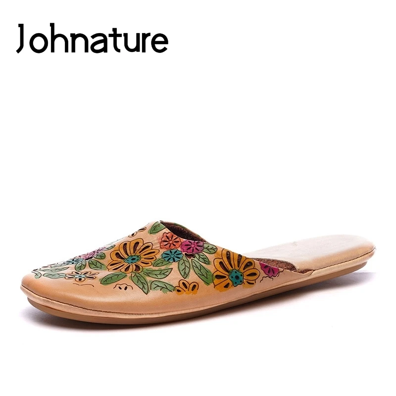 Johnature из натуральной кожи с принтом Новинка 2019 года сезон лето домашние тапочки