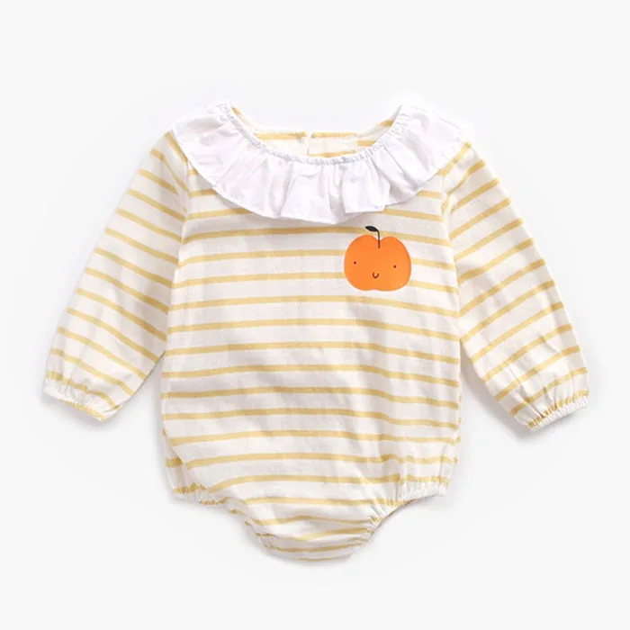 Yellow stripes Комбинезон для новорожденных девочек, хлопковый клетчатый комбинезон с длинными рукавами, весенне-осенняя одежда для маленьких девочек 0-3 лет - Цвет: Yellow stripes