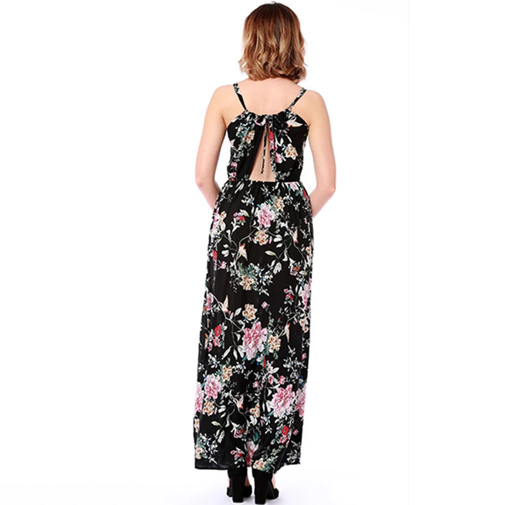 Богемные летние женские длинное платье трапециевидной формы цветочный/перо