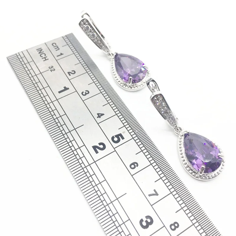 Женские серьги-капельки из серебра 925 пробы с фиолетовым фианитом | Украшения и