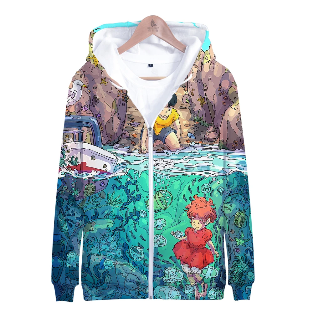 3D Ponyo на скале Для мужчин с застежкой молнией толстовка капюшоном от нескольких