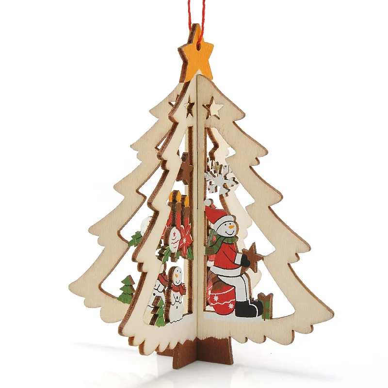 3D деревянное Рождественское украшение Xmas Tree подвесные украшения на стене дома