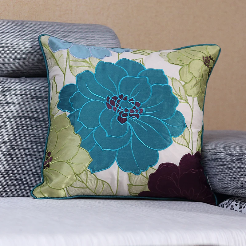 Пастырской шелк вышивкой синий роскошный Подушки S Чехлы для мангала диван