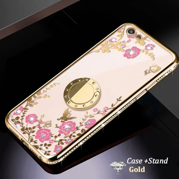 Gold Case and Stand Магнитная подставка чехол для samsung Galaxy S8 S9 S10 плюс S10e Note 9 8 A10 A30 A40 A50 A70 M10 M20 M30 мягкий чехол с изображением цветка+ веревка - Цвет: Gold Case and Stand