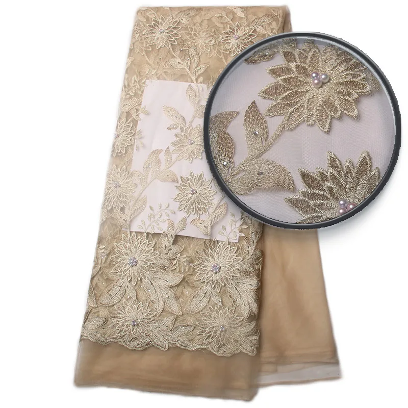 Французская кружевная ткань с бисером и камнями 2017 Высокое качество африканская