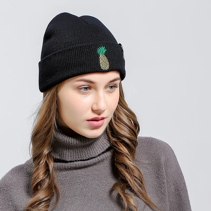 Вязанная шапка унисекс с вышитым рисунком ананаса лыжные шапочки уличная