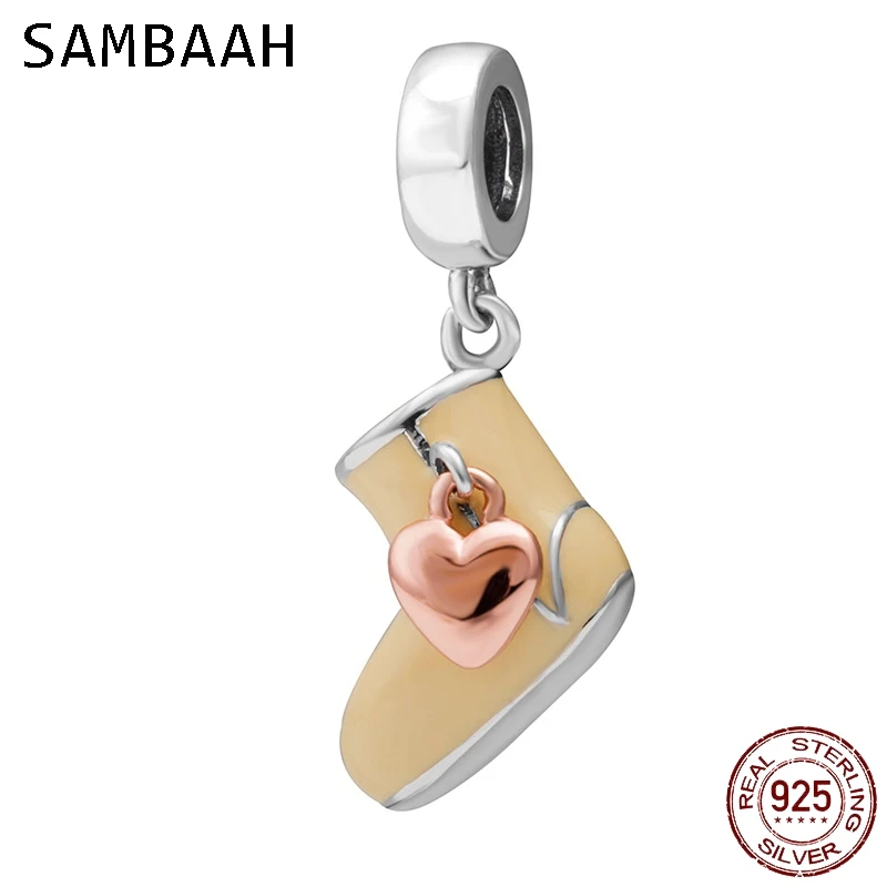 Зимние ботинки Sambaah с желтой эмалью подвеской серебряные бусины 925 пробы подходят