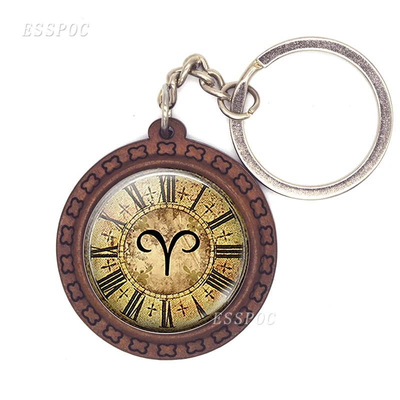 Dome Bronze Steampunk Zodiac Taurus Pattern Wooden Keychains Made of Natural Cinnamon Tree | Украшения и аксессуары