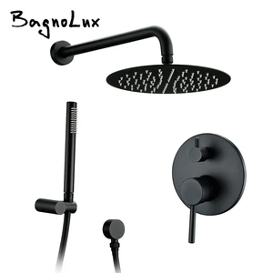 Душевая лейка для ванной комнаты Rianfall 8 дюймов, латунный черный смеситель с настенным креплением, ручной переключатель