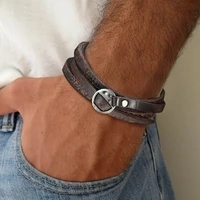 simple and beautiful men leather wrap bracelet in dark brown present gift for dad husband boyfriend male jewelry