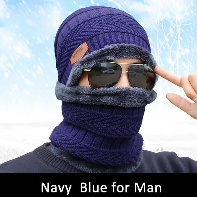 Navy blue for man Новая зимняя флисовая шапка-охотник, теплая Русская Шапка-ушанка, стильная шапка с ветрозащитным шарфом, многофункциональная для мужчин и женщин - Цвет: Navy blue for man
