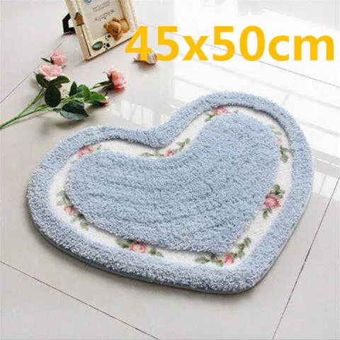 Heart Blue 45x50cm Романтический цветочный Противоскользящий коврик для ванной комнаты, супер мягкий коврик для гостиной, спальни, напольный коврик в форме сердца, прямоугольный коврик, коврик для туалета - Цвет: Heart Blue 45x50cm