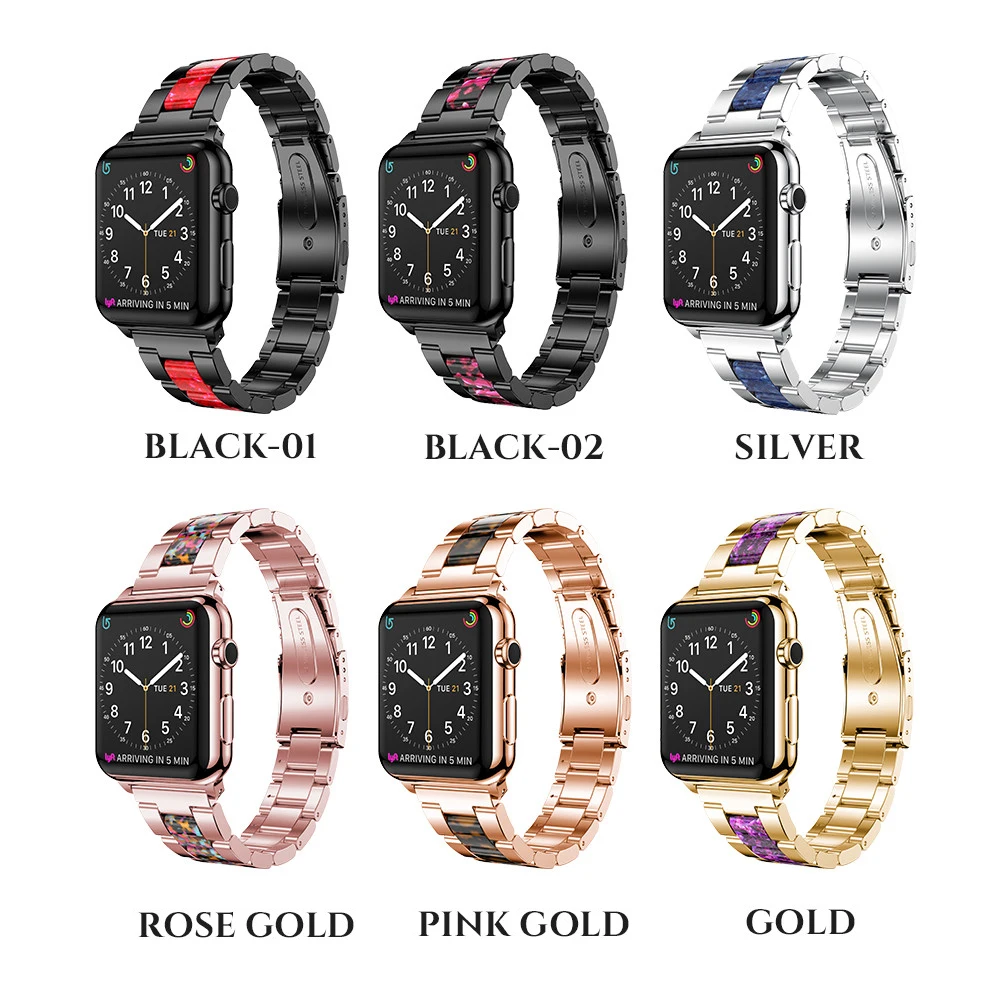 Браслет из нержавеющей стали для Apple Watch 38 мм 40 с ацетатными звеньями целлюлозы