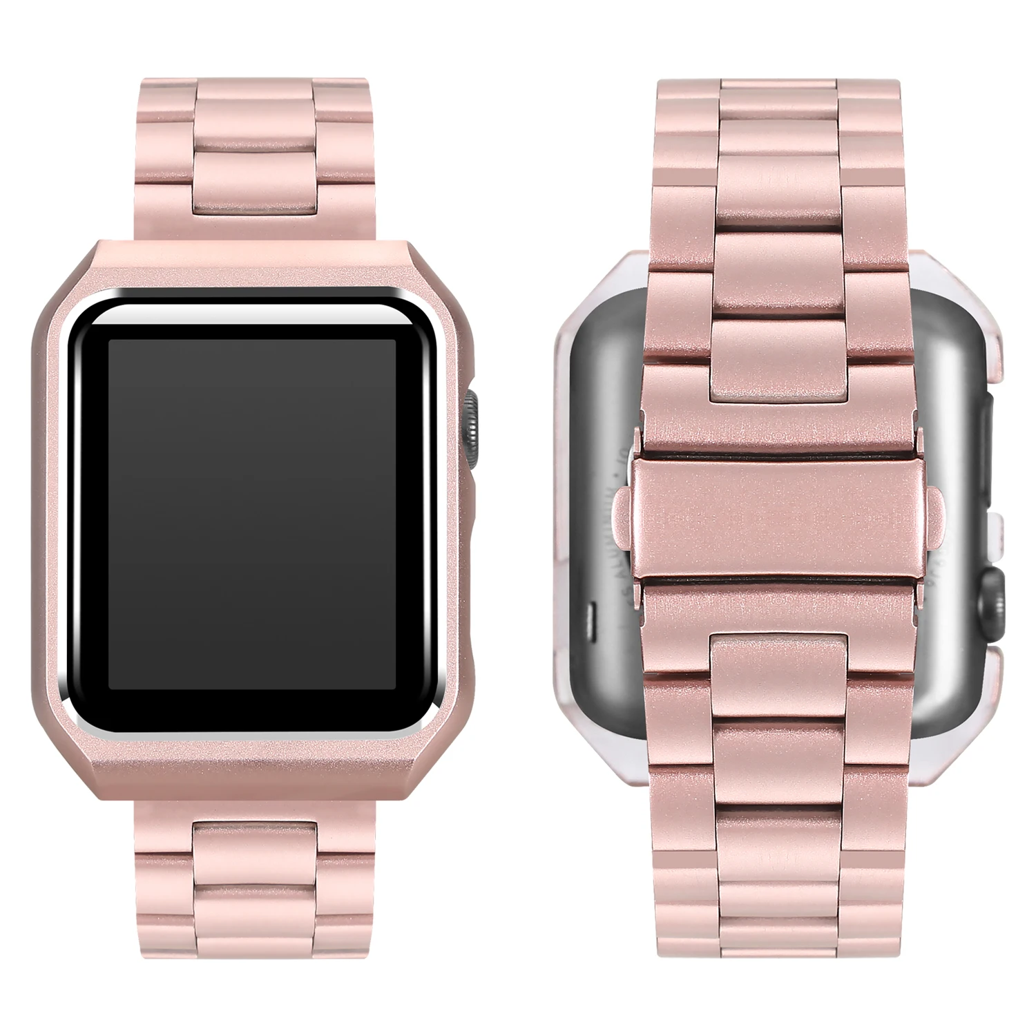 Ремешок для часов JANSIN из нержавеющей стали с защитным чехлом для Apple Watch 38 мм 42 мм 40 мм 44 мм серия 4 3 2 1 металлический сменный ремешок - Цвет ремешка: rose pink