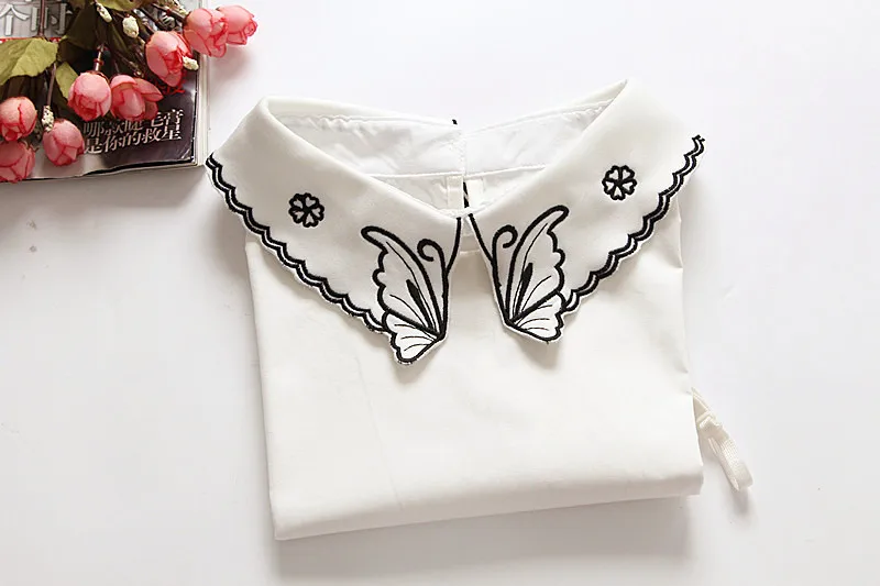 

Korean fake collar Hotsale Women White/Black Blouse Collapsible Collar False Detachable Collars decorative embroidery