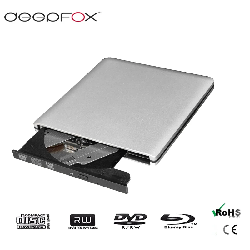 Deepfox Universal 9.5mm USB3.0 External Bluray Drive External CD/DVD RW Burner BD-ROM Blu-ray Player For Laptop Windows7/8