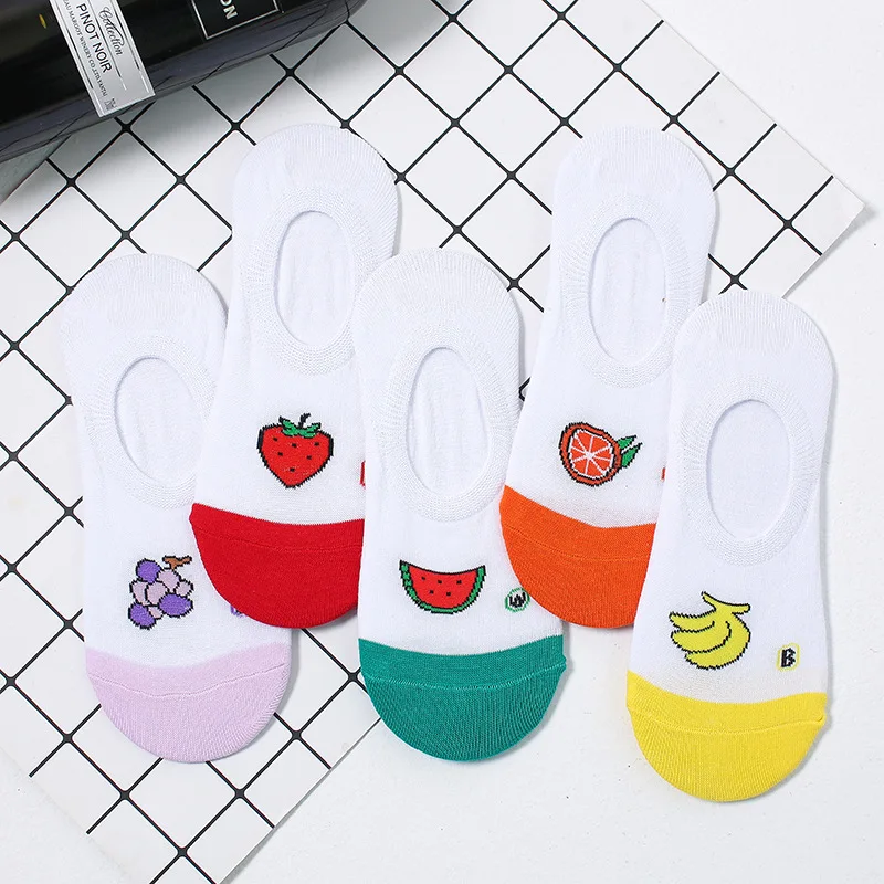 Jeseca 5 Pairs/Lot Women Cotton Sock Cartoon Animal Cute No Show Sock Japanese Kawaii School Student Invisible Non-slip Boat Sox
