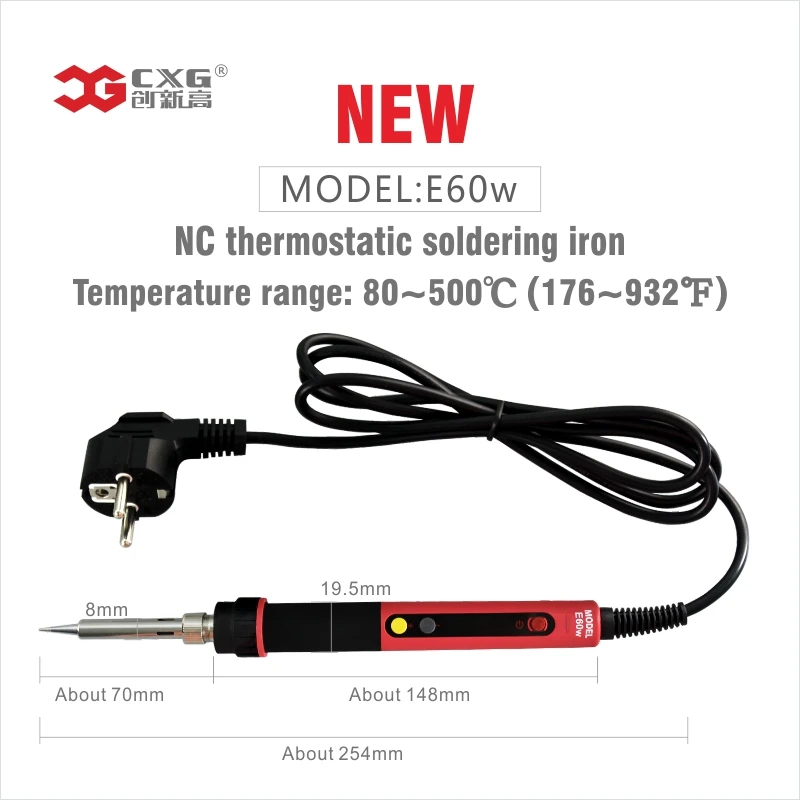 CXG E60W Профессиональный светодио дный цифровой Регулируемая Электрический паяльник постоянной Температура паяльная станция E60WT E90WT E110WT - Цвет: E60WT